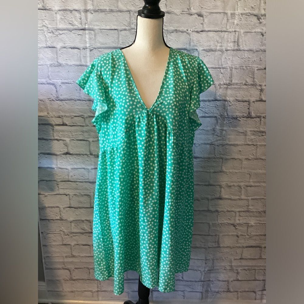 Shein Curve - Women’s Plus Light Teal & White Floral Dress